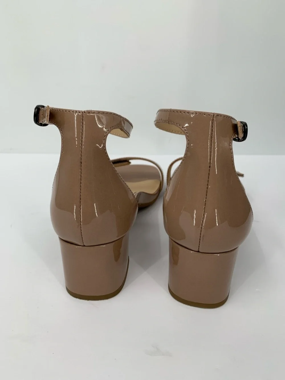 ABEO Avenue ankle strap sandal shoe tan patent leather block heel comfort 9